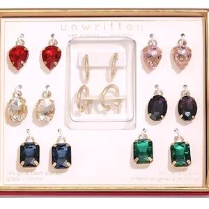 NIB New Macy’s Unwritten Hoop Earring Set Changeable Rhinestone Accents Gift